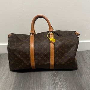 Authentic Louis Vuitton LV Monogram Keepall Bandoulière 50 Luxury Duffle Travel